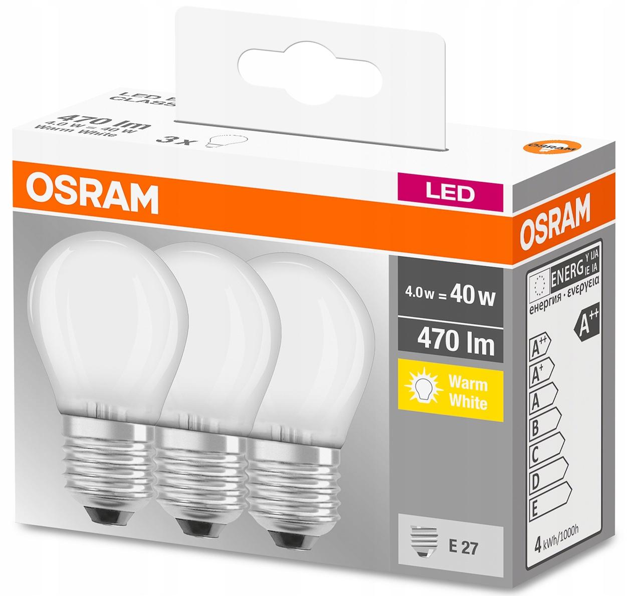 Osram żarówka kulka LED E27 4W=40W 470lm 2700K x3 - obrazek 6
