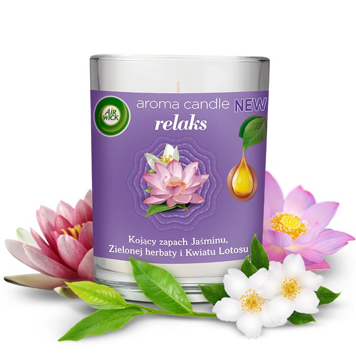 AIR WICK ŚWIECA ZAPACHOWA RELAKS JAŚMIN ZIELONA HERBATA I KWIAT LOTOSU 220G - obrazek 2