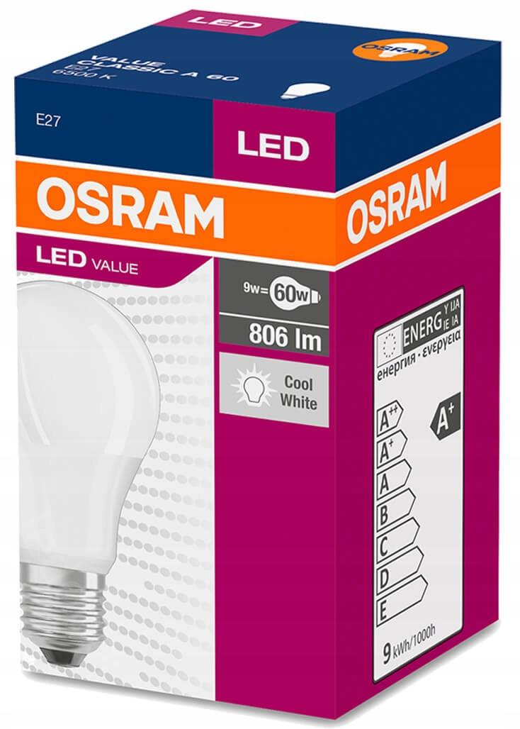 Osram żarówka LED E27 8,5W=60W 806lm 6500K ZIMNE - obrazek 7