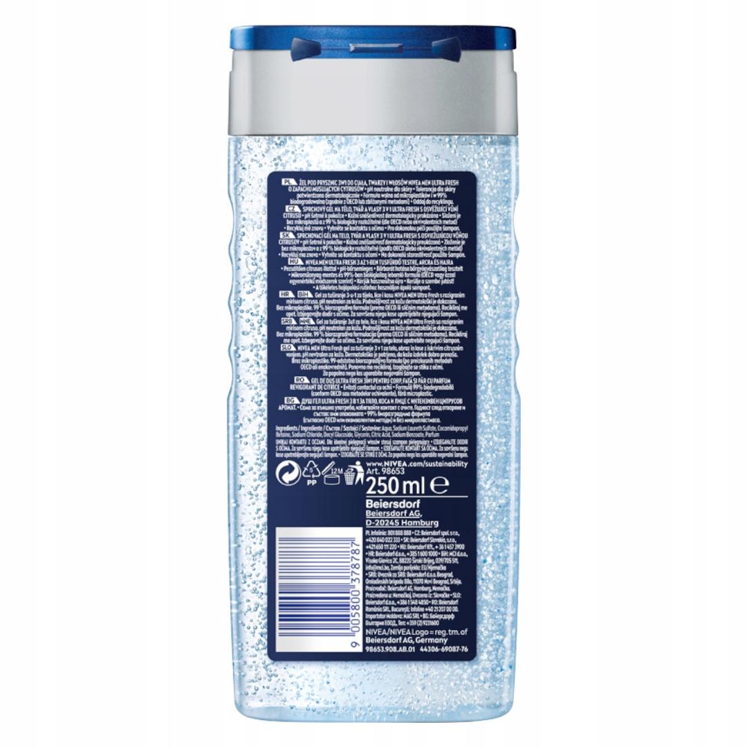 NIVEA MEN Ultra Fresh Żel pod prysznic 250 ml - obrazek 2