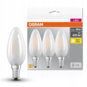 OSRAM 呕ar贸wki LED Ledowe E14 4W = 40W 2700K 艢WIECA 3PAK Ciep艂a Barwa