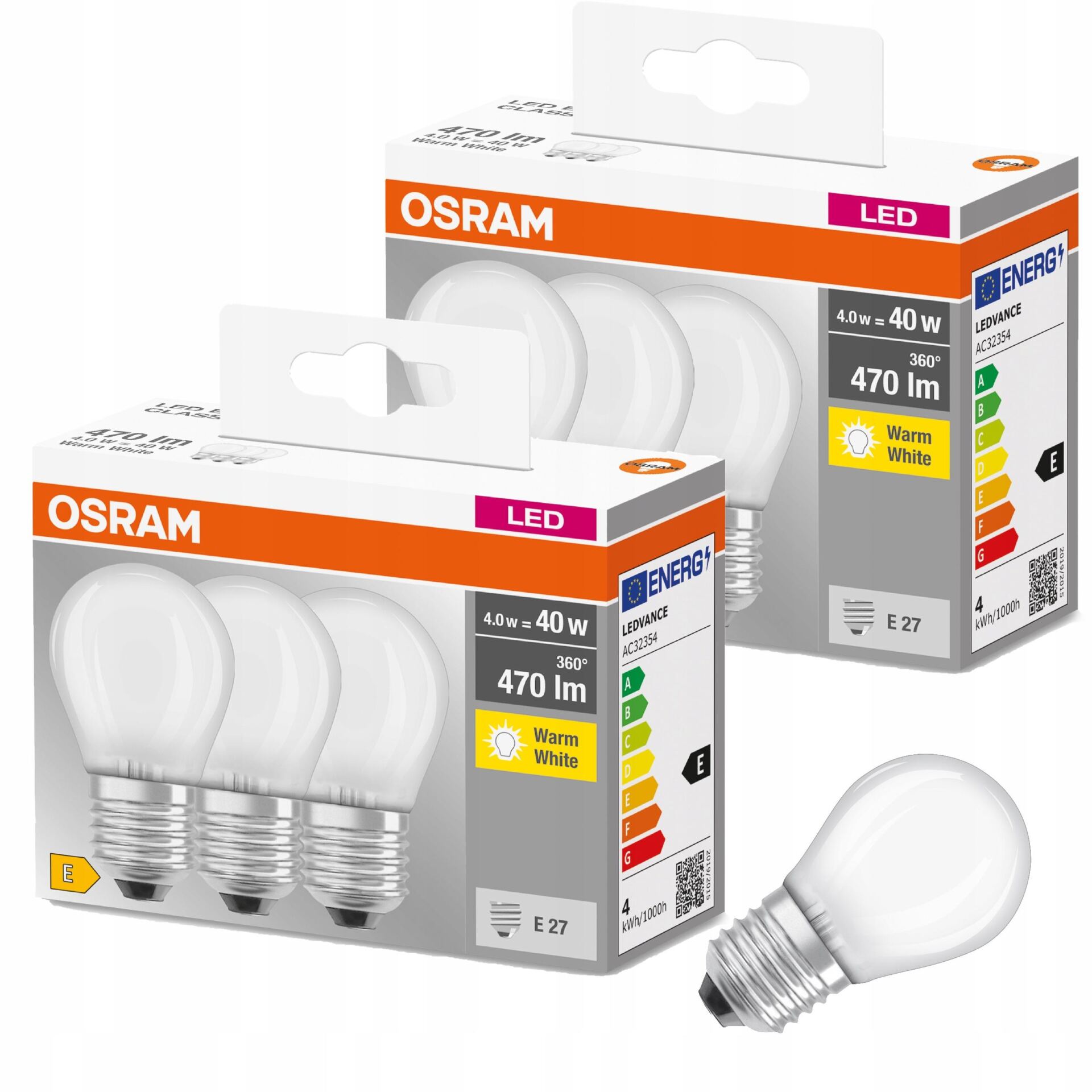 Osram żarówka kulka LED E27 4W=40W 470lm 2700K x3 - obrazek 16