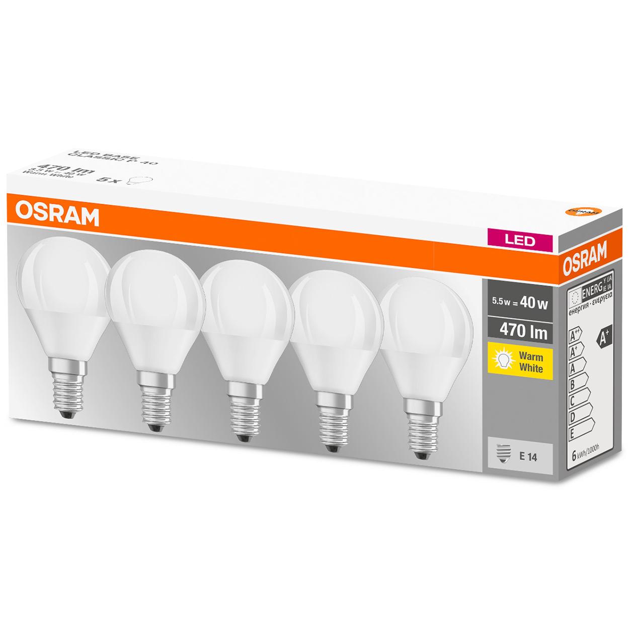 OSRAM Żarówka LED E14 KULKA 5W = 40W 2700K 5PAK - obrazek 5