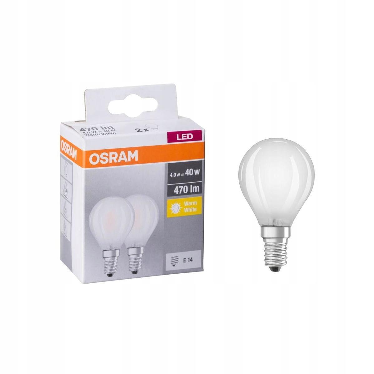 OSRAM ZESTAW 2 SZTUK ŻARÓWKI LED E14 4W P45 470LM BARWA CIEPŁA KULKA - obrazek 9