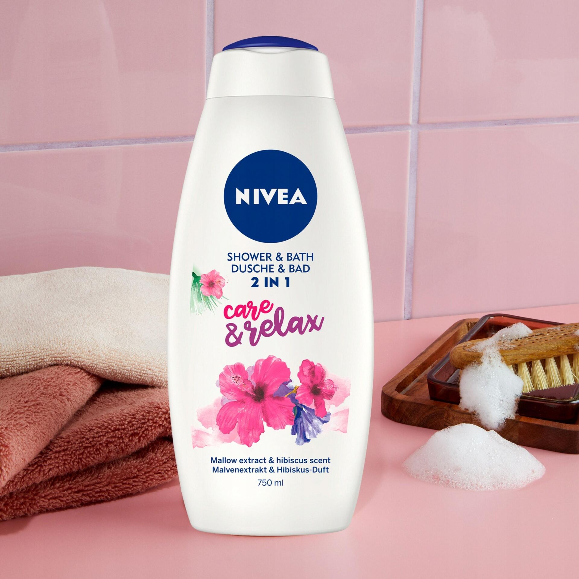 NIVEA PIELĘGNUJĄCY PŁYN DO KĄPIEL I ŻEL POD PRYSZNIC CARE & RELAX 750 ml - obrazek 10