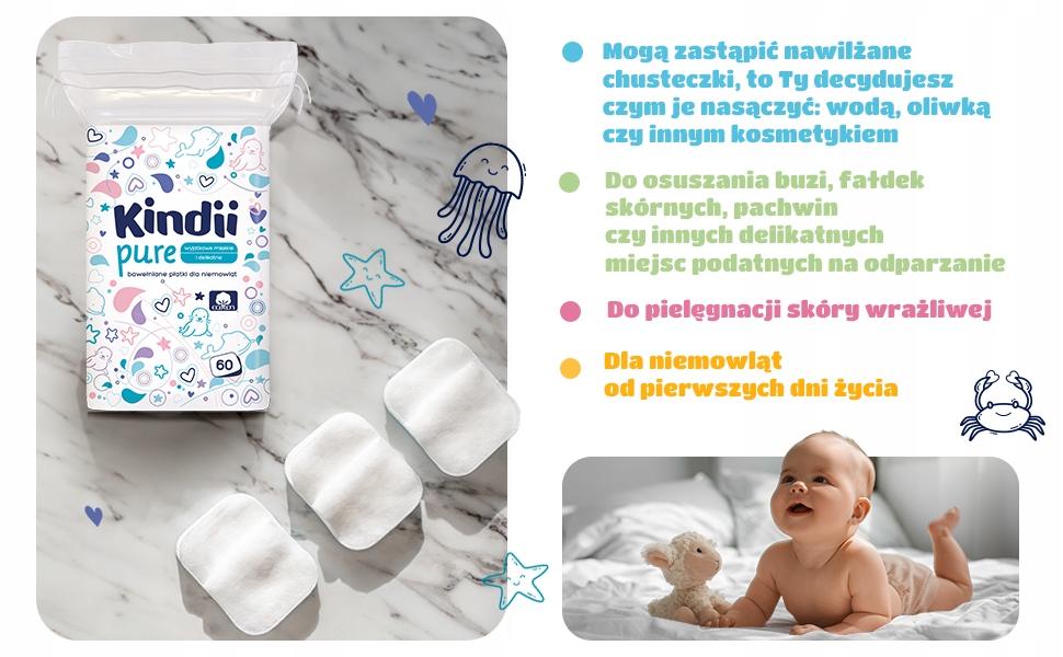CLEANIC KINDII PŁATKI KOSMETYCZNE NIEMOWLĄT 60 SZT - obrazek 4