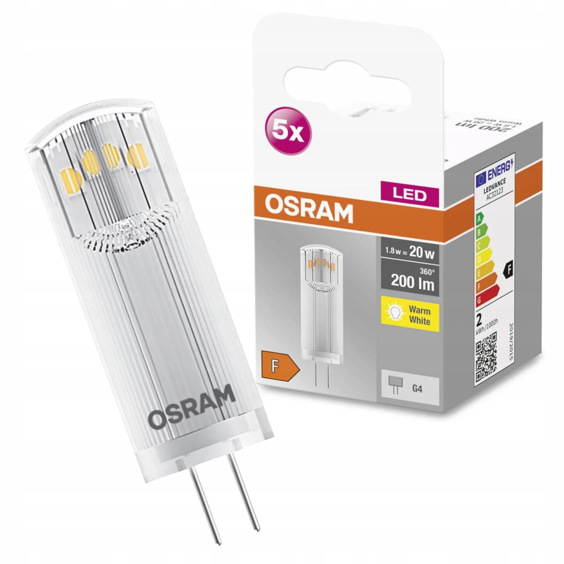 OSRAM ŻARÓWKI LED LEDOWA G4 1.8W=20W 2700K 200LM CIEPŁA BIEL 5 SZTUK - obrazek 4