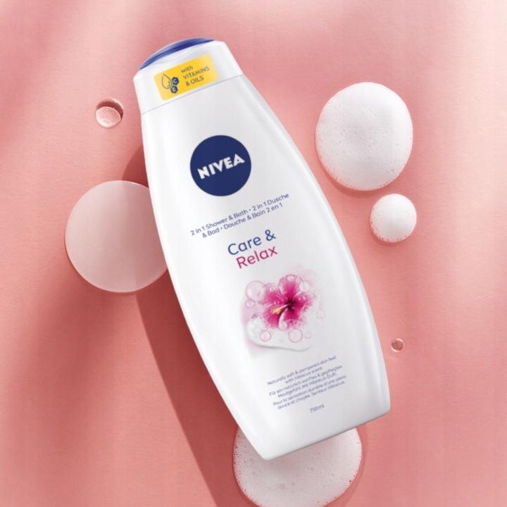 NIVEA PIELĘGNUJĄCY PŁYN DO KĄPIEL I ŻEL POD PRYSZNIC CARE & RELAX 750 ml - obrazek 2