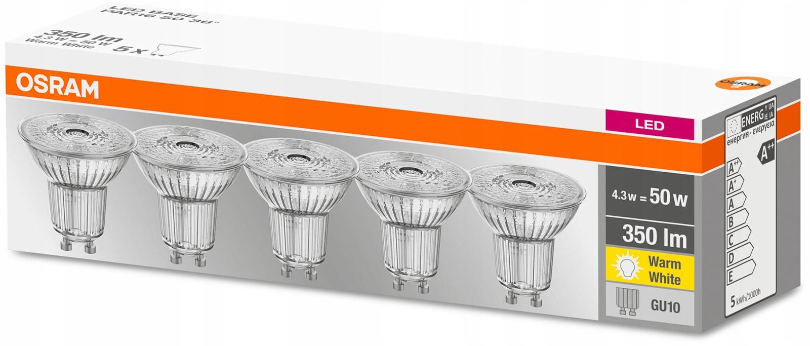 OSRAM 5x Żarówka LED GU10 HALOGEN 4,3W 50W 2700K - obrazek 6