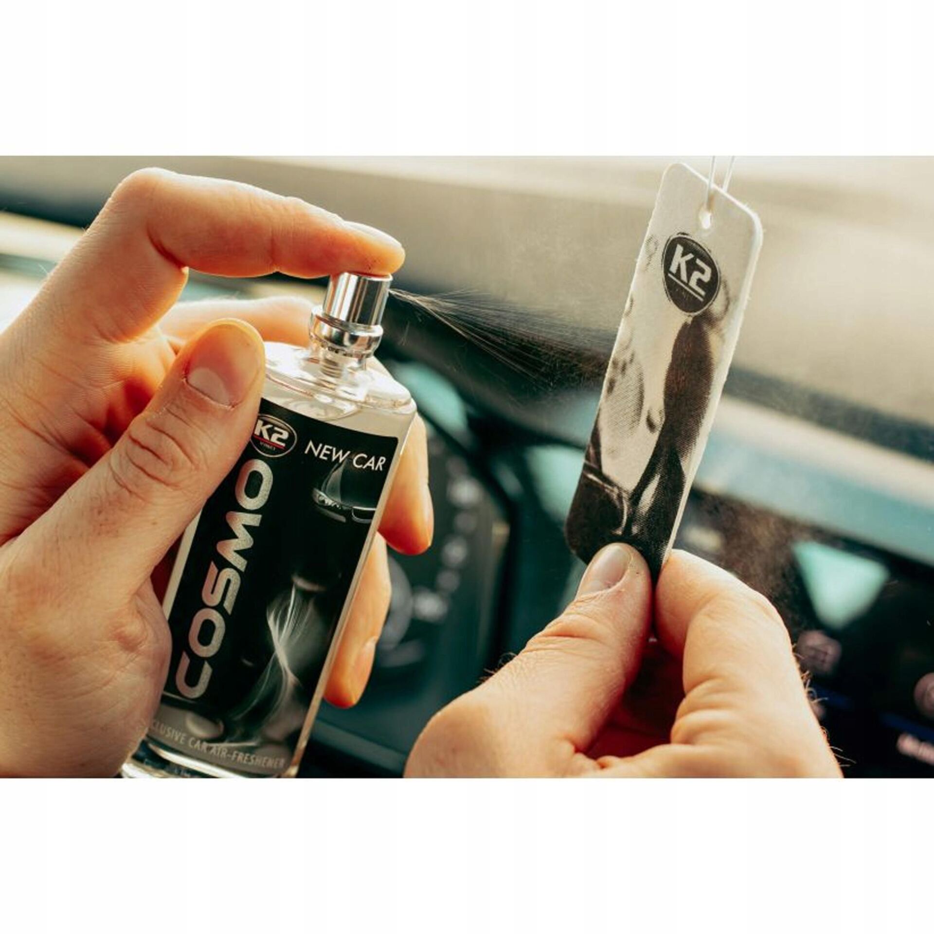 K2 V203 Cosmo New Car Zapach do Samochodu Auta 50ml Atomizer + Zawieszka - obrazek 6