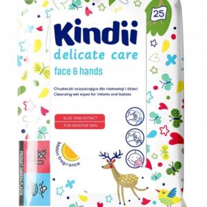 KINDII Oczyszczające chusteczki Delicate Care face & hands 25 sztuk