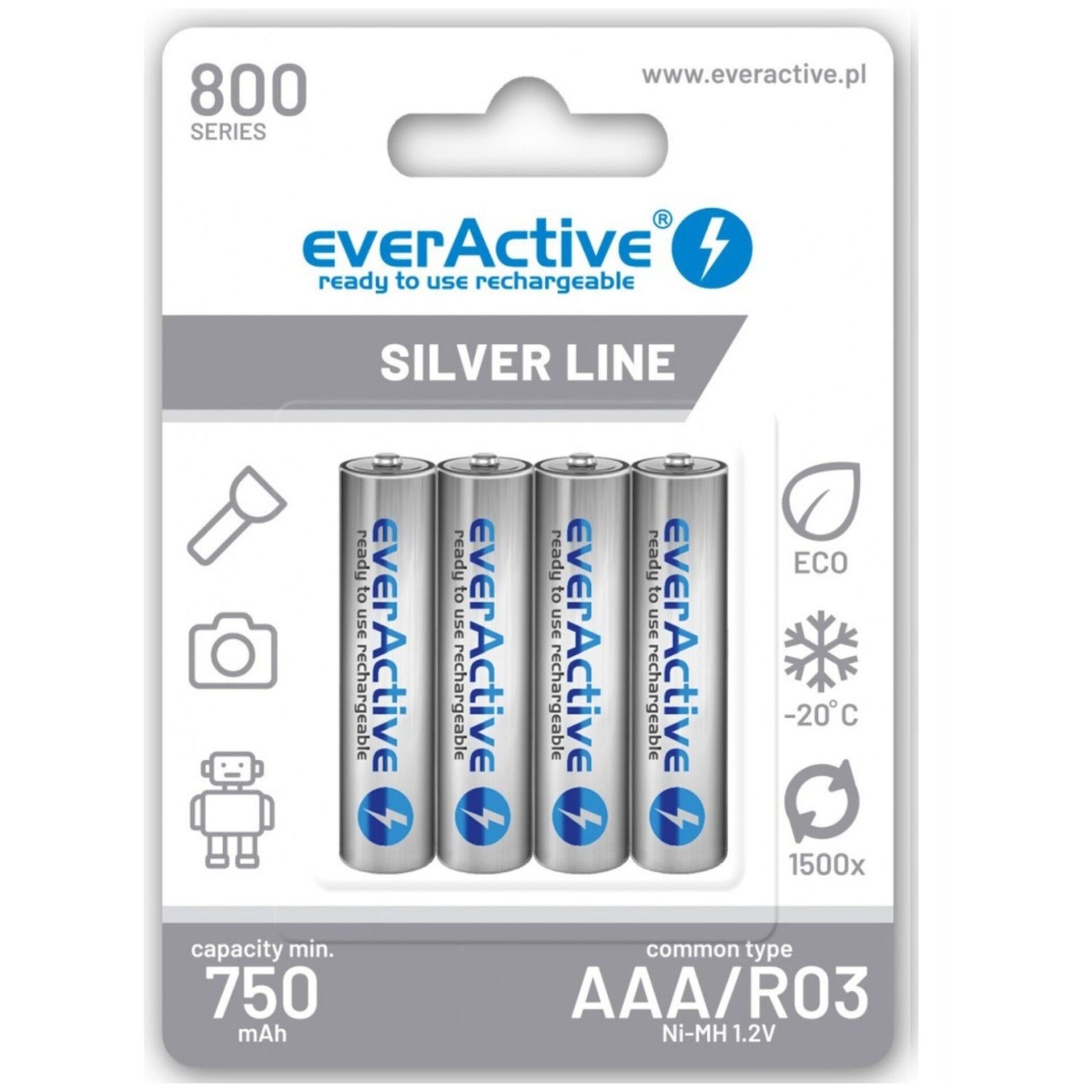 EVERACTIVE SILVER LINE AKUMULATORKI BATERIE PALUSZKI LR03 AAA 800mAh 4szt.