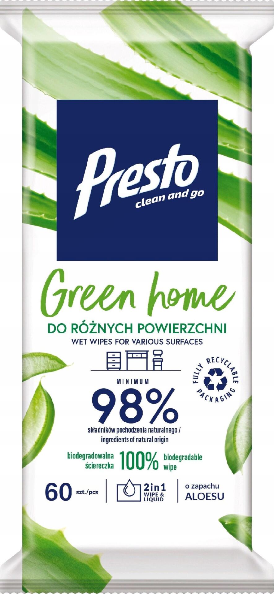 Presto Ściereczki gospodarcze do różnych powierzchni Green Home Aloes 60szt