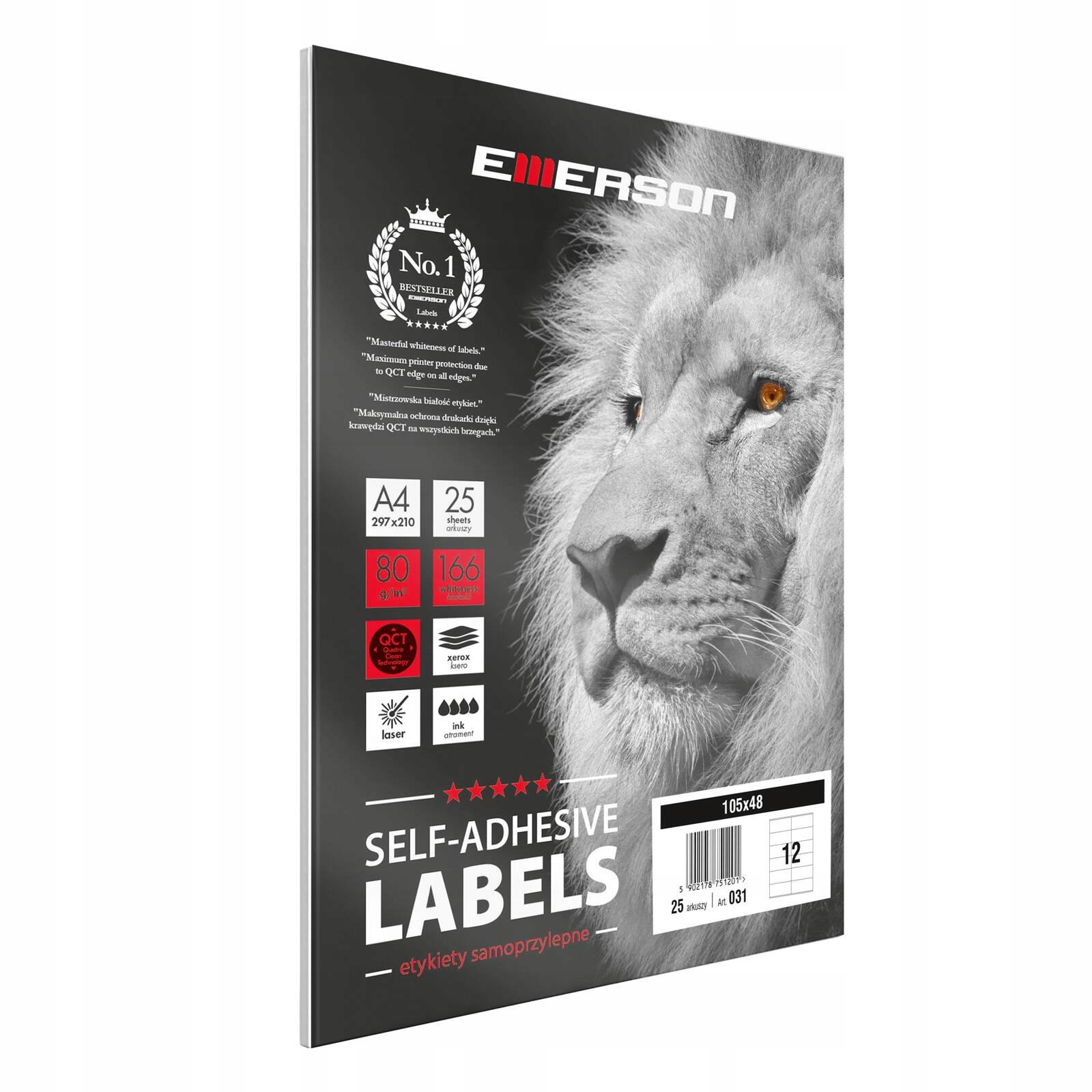 Emerson ART 032 ETYKIETA A4 105mm x 57mm BIAŁA, opakowanie 25 arkuszy - obrazek 3