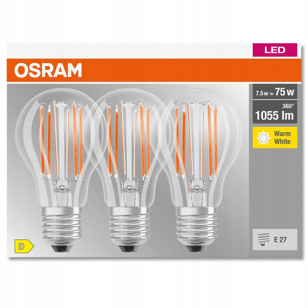 OSRAM ZESTAW 3x ŻARÓWKA LED 1055lm E27 7.5W 2700K - obrazek 9