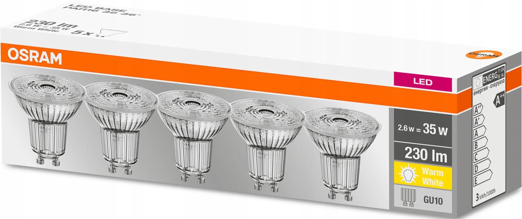 Osram 5x żarówki LED GU10 PAR16 2,6W=35W 2700K