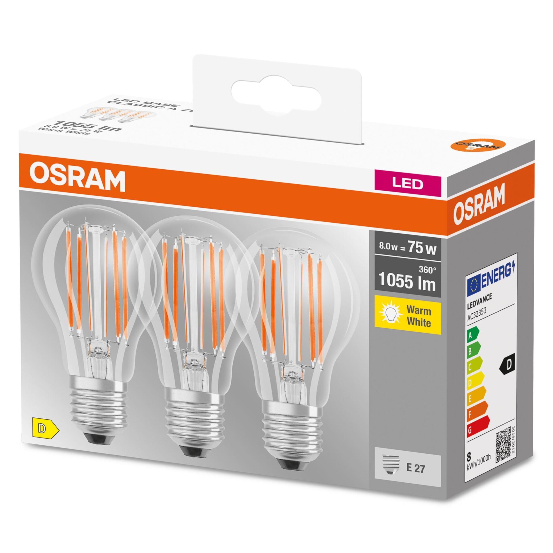 OSRAM ZESTAW 3x ŻARÓWKA LED 1055lm E27 7.5W 2700K - obrazek 6