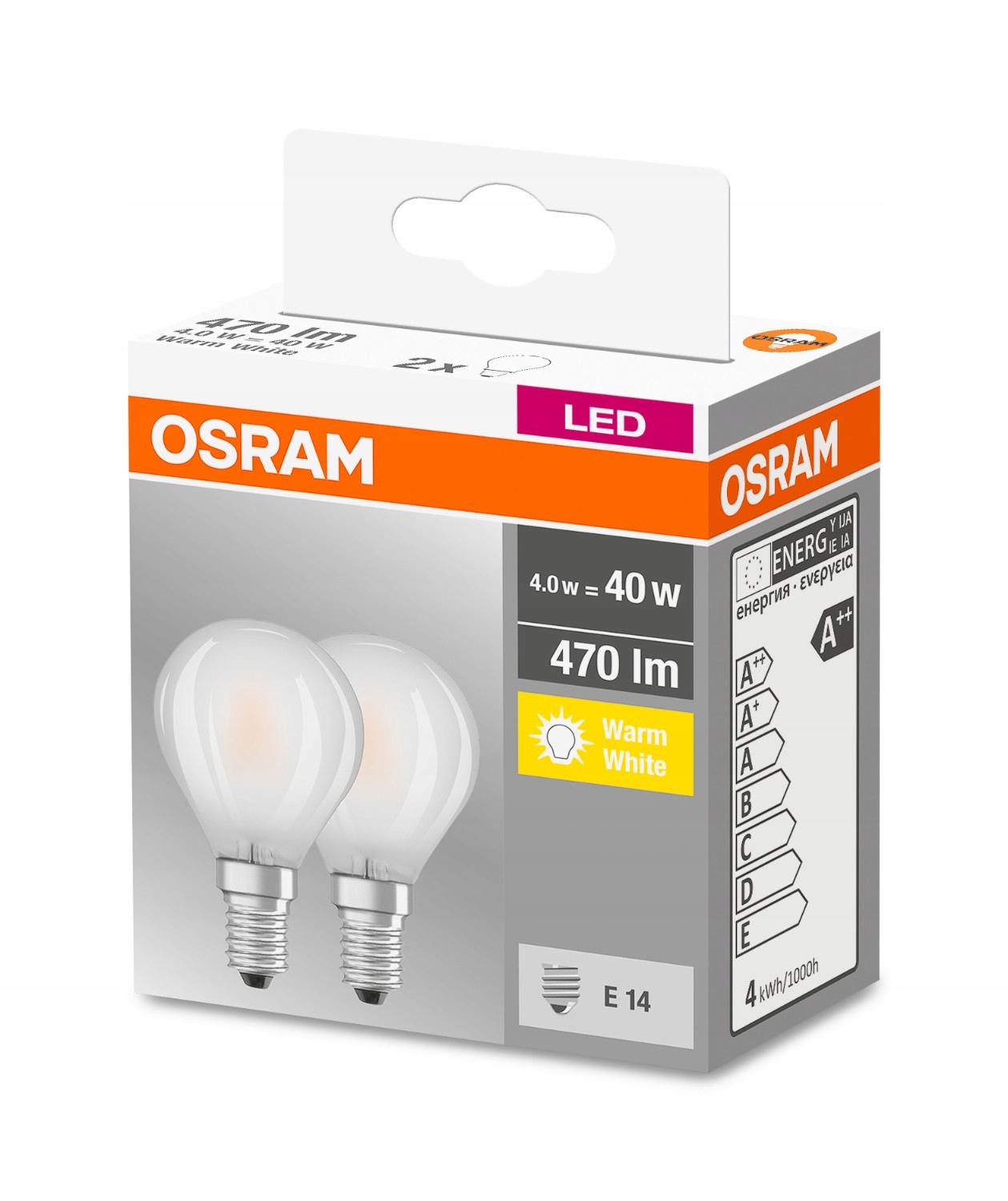 OSRAM ZESTAW 2 SZTUK ŻARÓWKI LED E14 4W P45 470LM BARWA CIEPŁA KULKA - obrazek 6