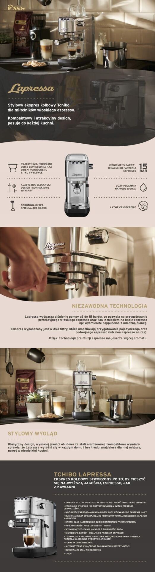 Tchibo LaPressa Ekspres Kolbowy Ciśnieniowy Kolba Srebrny - obrazek 13