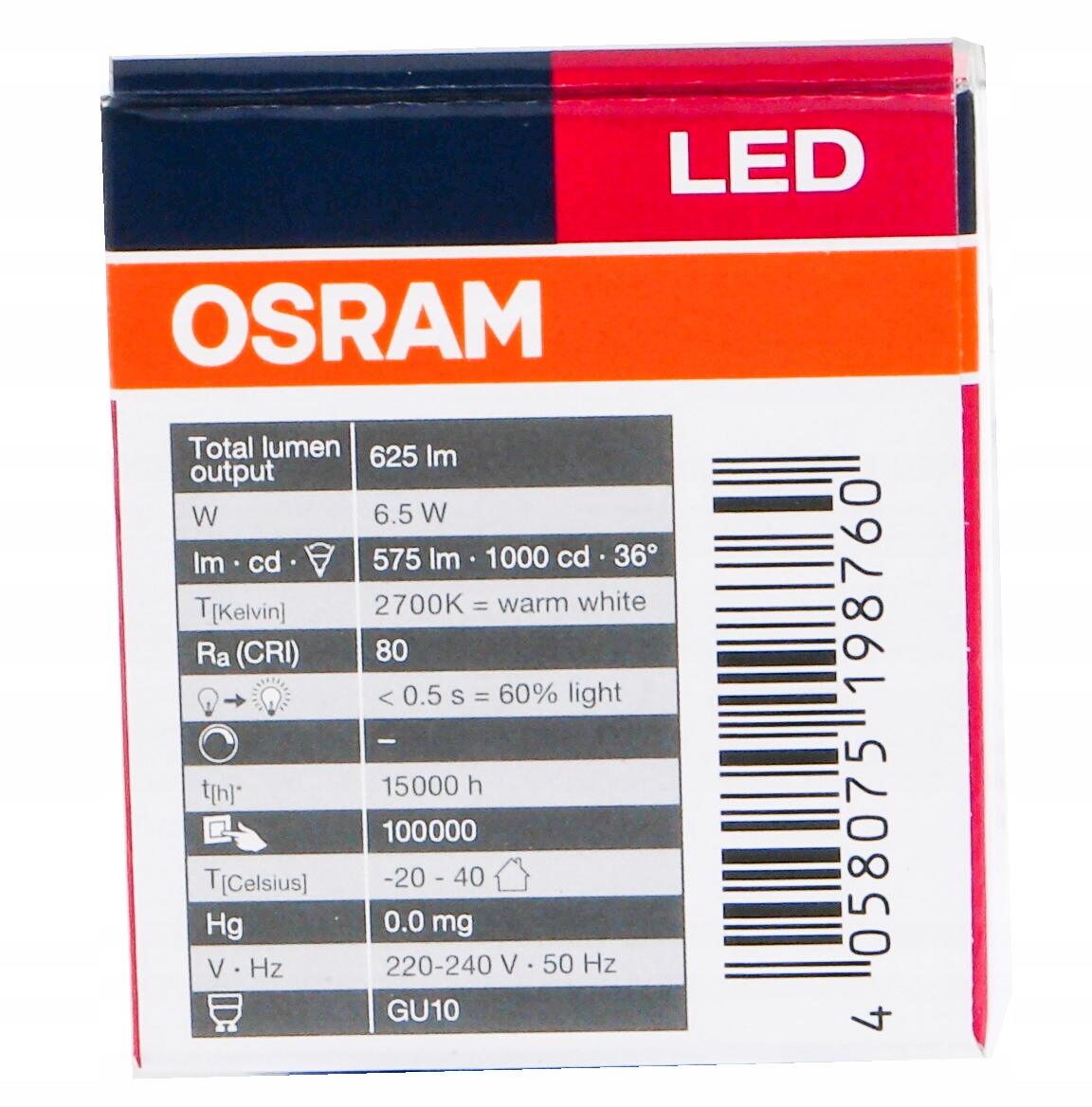OSRAM Żarówka LED Halogen 6,9W 80W GU10 36s 2700K - obrazek 8