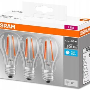 Osram 3x żarówki FILAMENT LED E27 6,5W=60W 4000K
