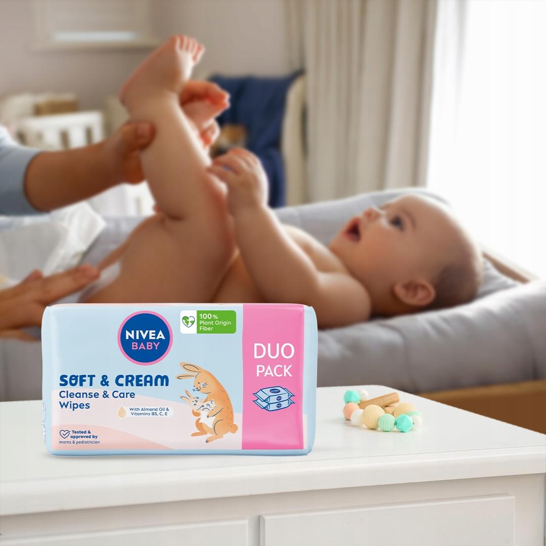 NIVEA BABY Chusteczki nawilżane Biodegradowalne Soft & Cream 2 x 57 sztuk - obrazek 5