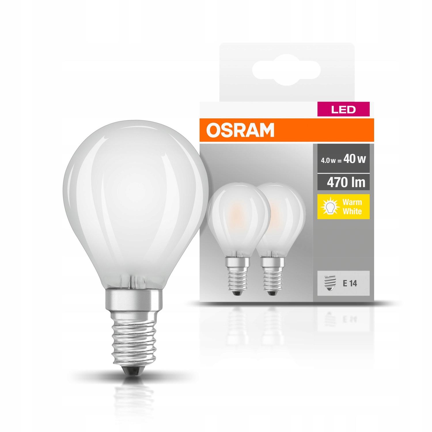OSRAM ZESTAW 2 SZTUK ŻARÓWKI LED E14 4W P45 470LM BARWA CIEPŁA KULKA - obrazek 5