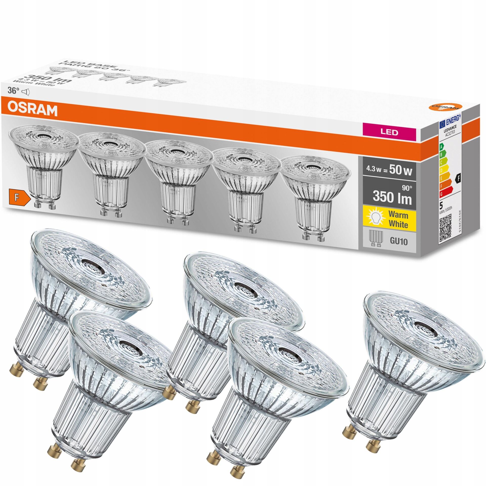 OSRAM 5x Żarówka LED GU10 HALOGEN 4,3W 50W 2700K