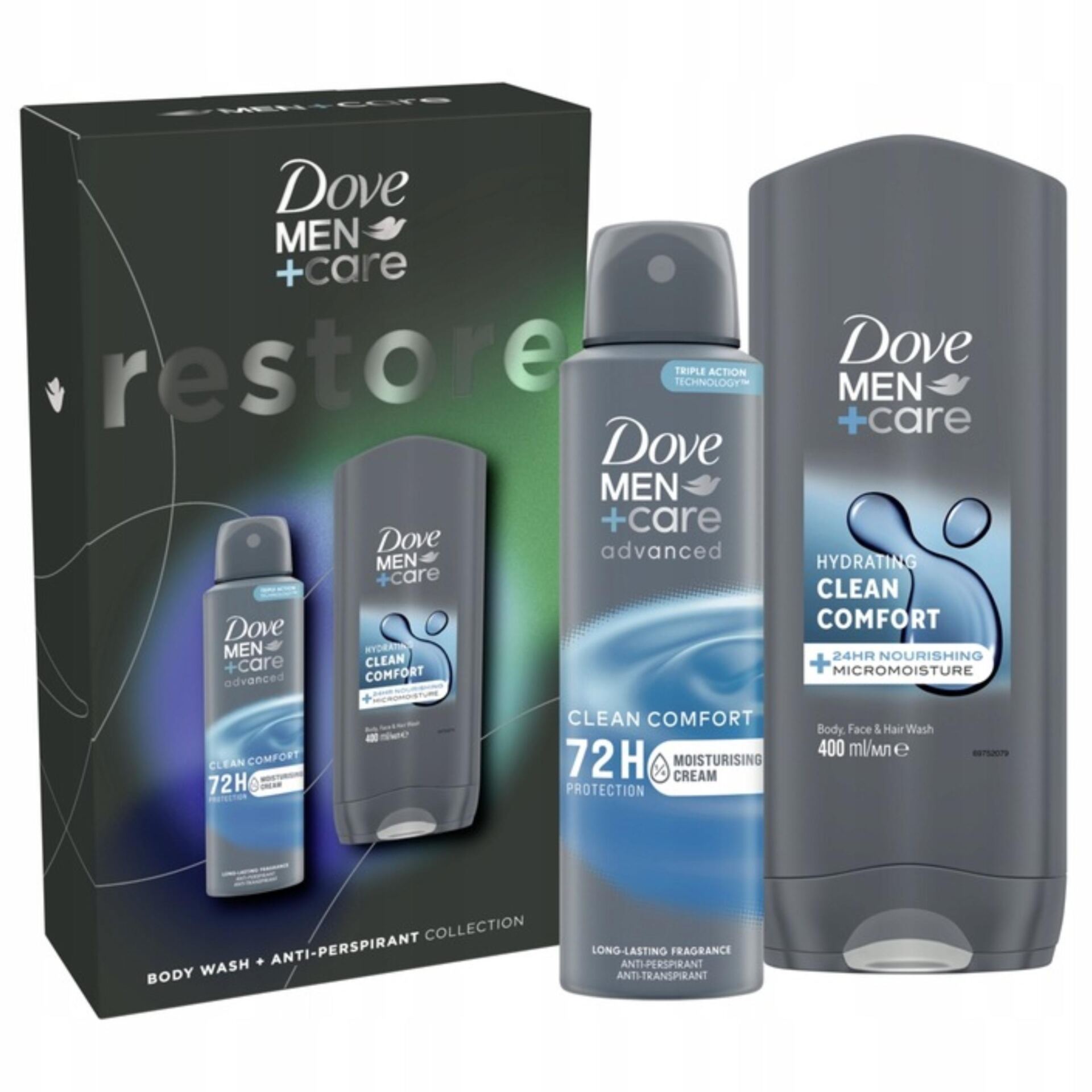 DOVE Men Care Zestaw prezentowy męski spray + żel do mycia ciała i włosów