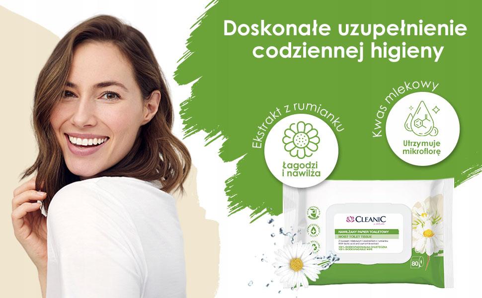 Cleanic nawilżany papier toaletowy rumianek 80szt. - obrazek 2