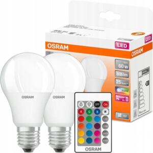 Osram 2x żarówki LED RGBW E27 A60 9W=60W + PILOT
