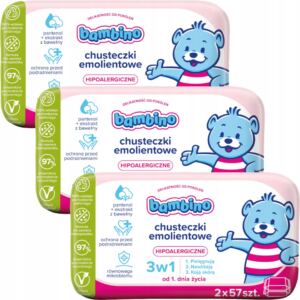 3 x BAMBINO Chusteczki emolientowe 3W1 2x57 szt.