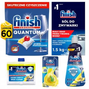 Finish Zestaw do Zmywarki Kapsu艂ki Quantum Lemon 60 Sztuk + 4 produkty