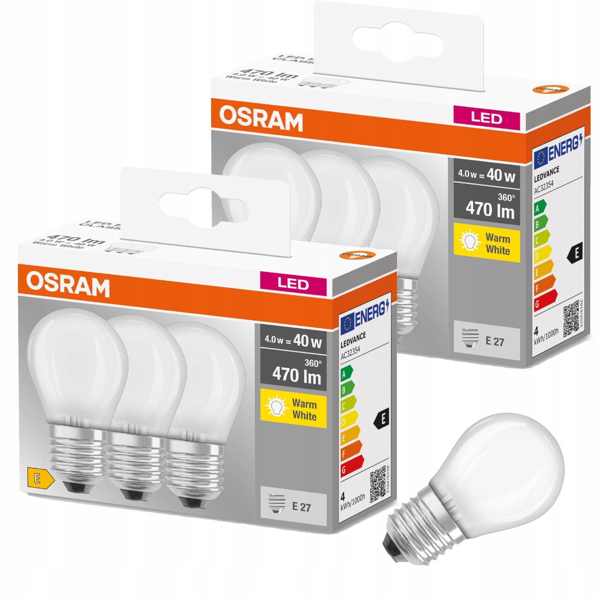 Osram żarówka kulka LED E27 4W=40W 470lm 2700K x6
