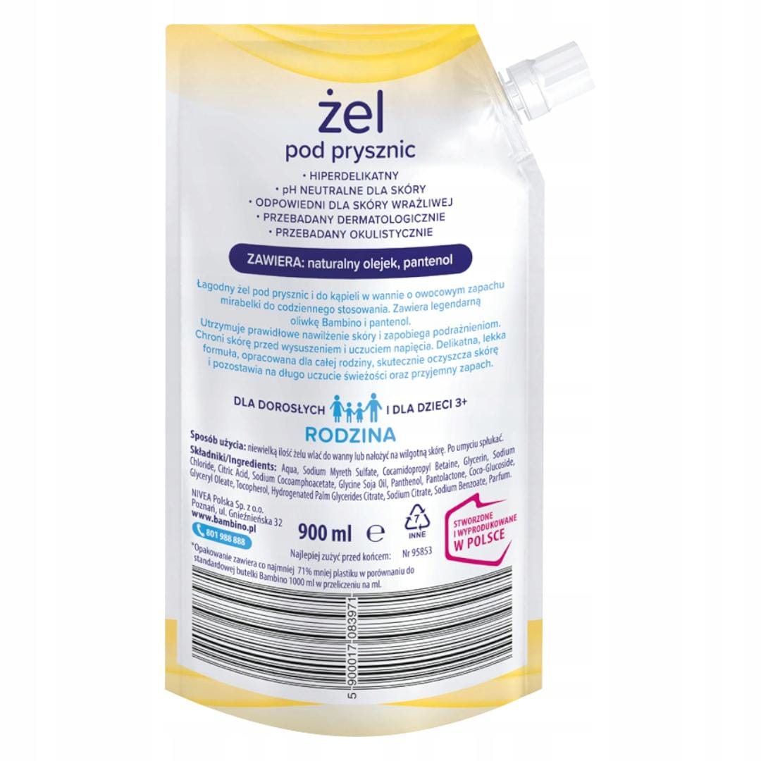 BAMBINO Żel pod prysznic Mirabelka refill 3x 900ml - obrazek 3