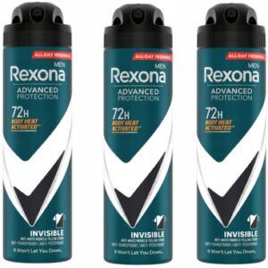 RREXONA MEN ADVANCED PROTECT INVISIBLE ANTYPERSPIRANT W AEROZOLU 150 ML X3