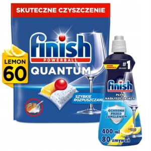 FINISH Kapsułki do zmywarki Quantum 60 Lemon + Nabłyszczacz 400ml Cytrynowy