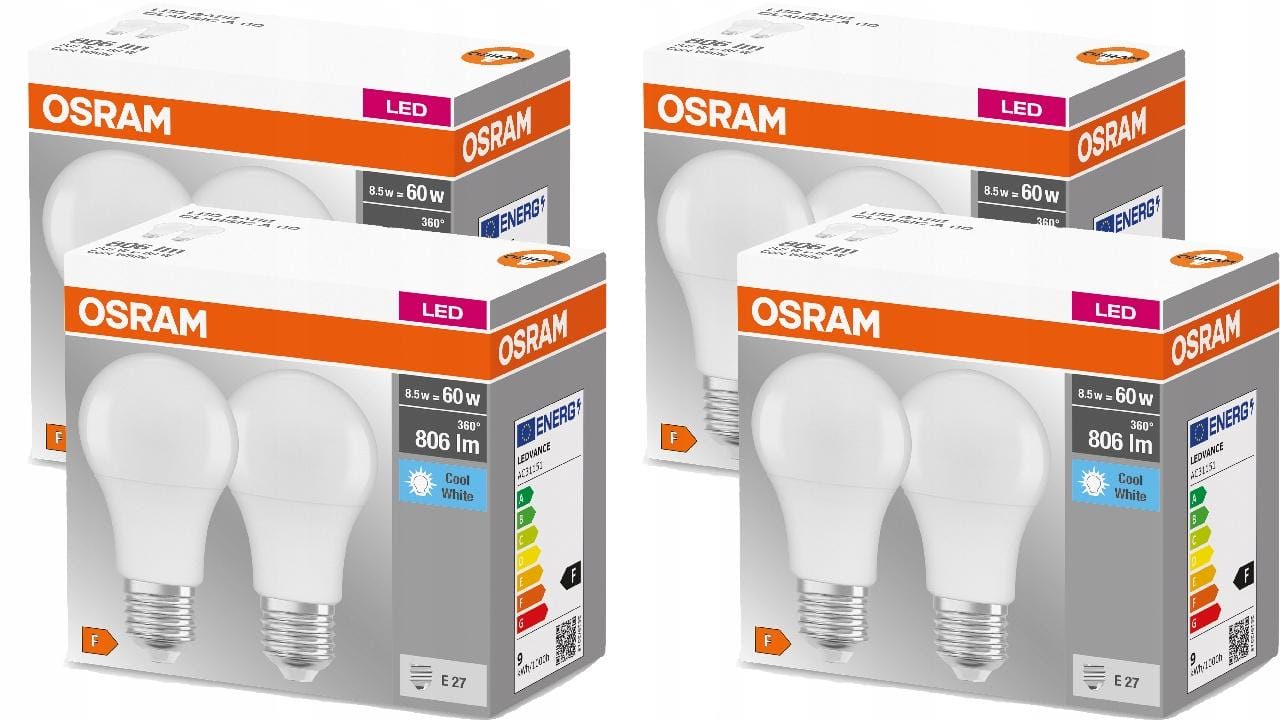 Osram żarówki LED E27 8,5W=60W 806lm 4000K x 8
