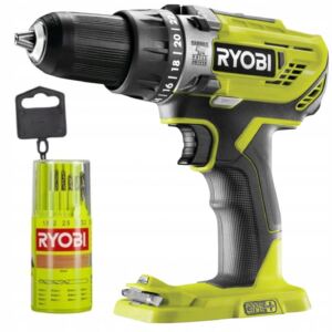 RYOBI Wiertarko-wkrętarka udarowa 18V R18PD3-0 +Zestaw wierteł HSS 13 sztuk