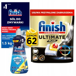 Finish Zestaw do Zmywarki Kapsu艂ki 62, P艂yn Nab艂yszczaj膮cy 400ml, S贸l 1.5kg