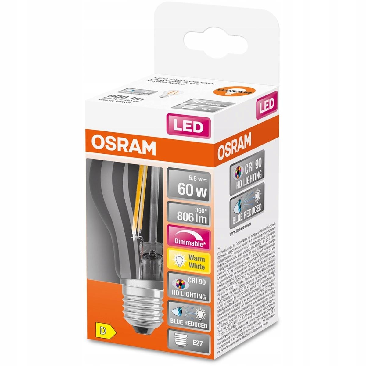 Osram LED SUPERSTAR PLUS CLASSIC A FILAMENT 60 5.8 W/2700 K E27 - obrazek 10