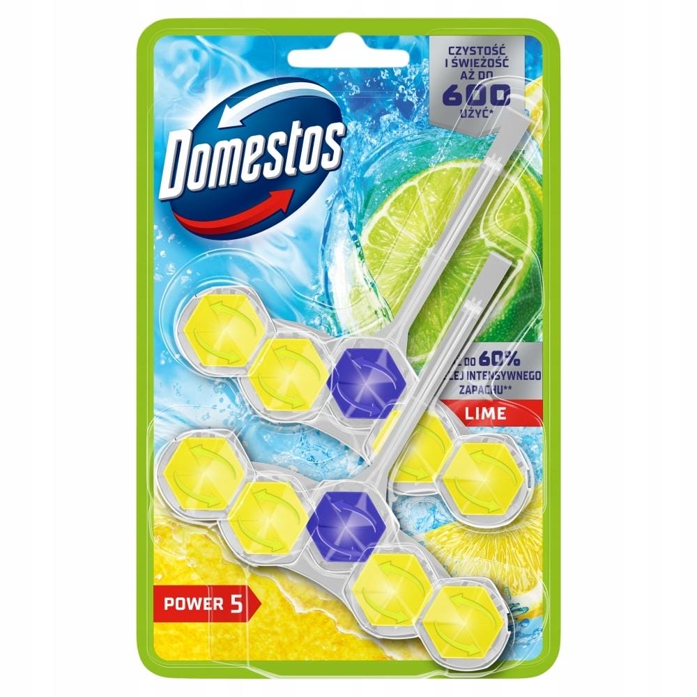 DOMESTOS KOSTKA TOALETOWA ZAWIESZKA DO WC POWER 5 P5 LIME 4x50g - obrazek 2