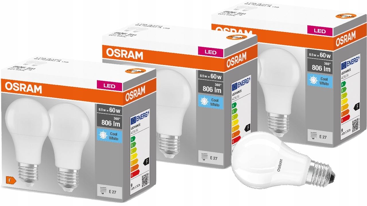 Osram żarówki LED E27 8,5W=60W 806lm 4000K x 6
