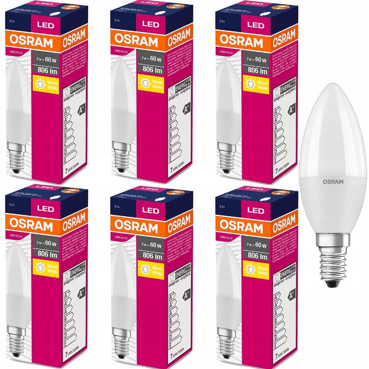 Osram Żarówka Świeczka LED E14 7W=60W 806lm x 6