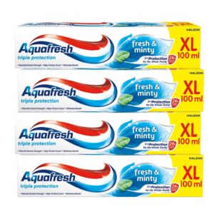 AQUAFRESH ZESTAW FRESH AND MINTY PASTA DO ZĘBÓW Z FLUORKIEM 3W1 100 ML X4