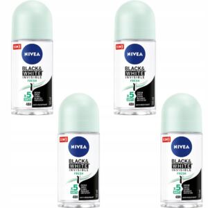 NIVEA BLACK & WHITE INVISIBLE FRESH ANTYPERSPIRANT ROLL ON 50 ML x 4