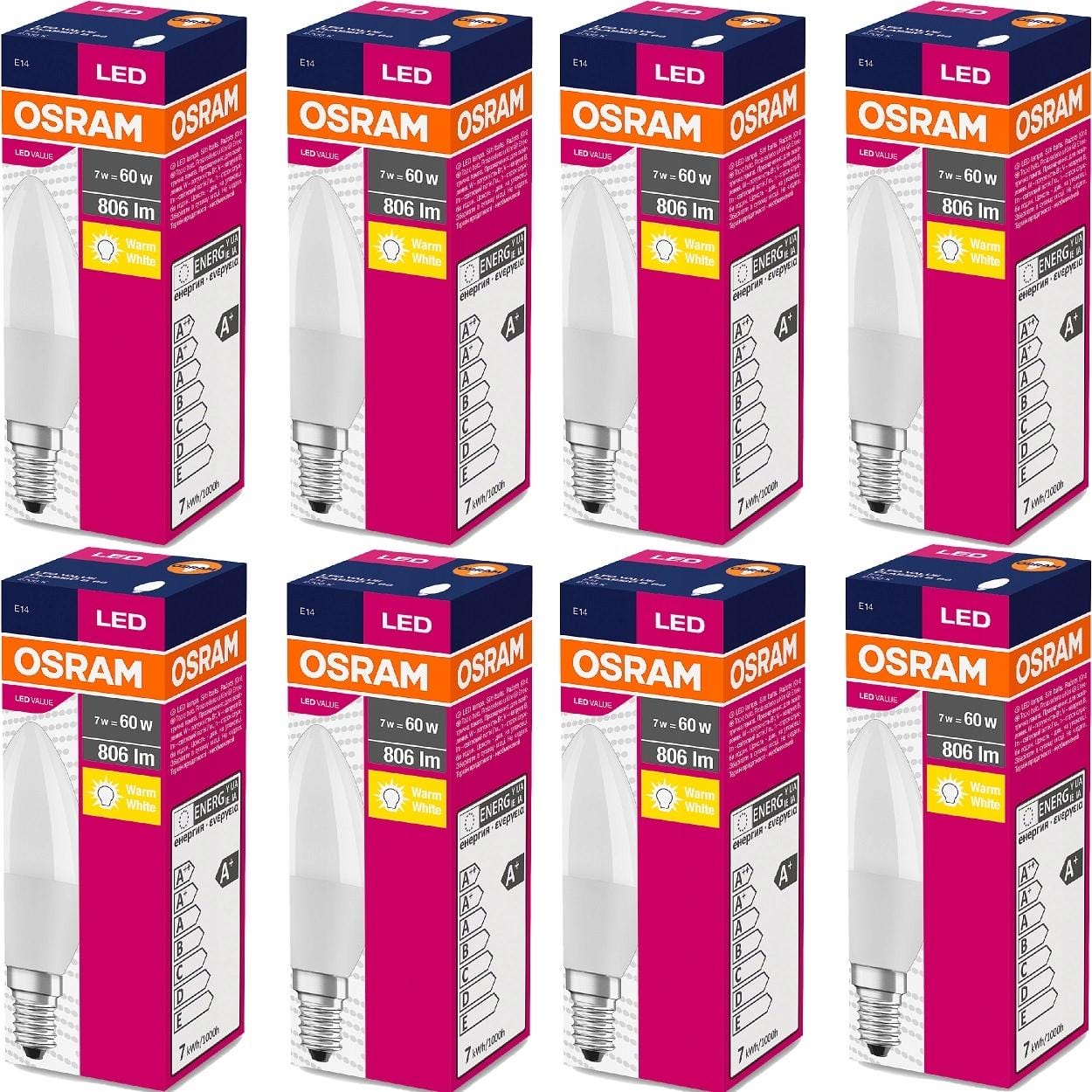 Osram Żarówka Świeczka LED E14 7W=60W 806lm x 8