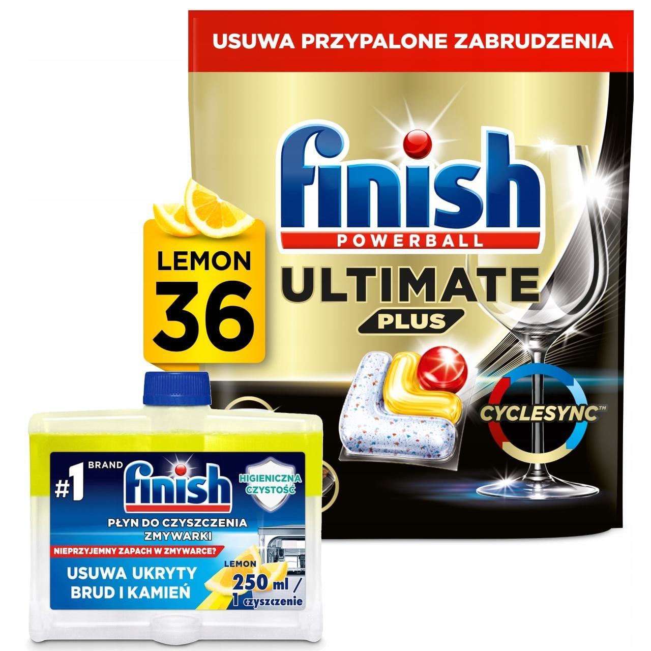 Finish Ultimate Plus Kapsułki do Zmywarki x36 + Płyn do Czyszczenia 250ml