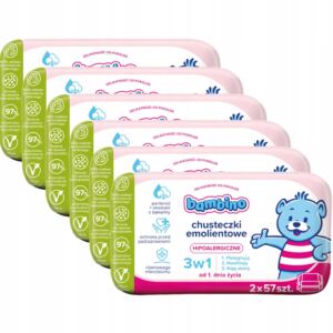 6 x BAMBINO Chusteczki emolientowe 3W1 2x57 szt.
