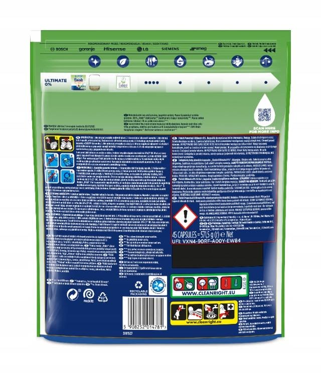 FINISH Ultimate Kapsułki Do Zmywarki Mycia Naczyń Ekologiczne 0% 4x45=180 - obrazek 3